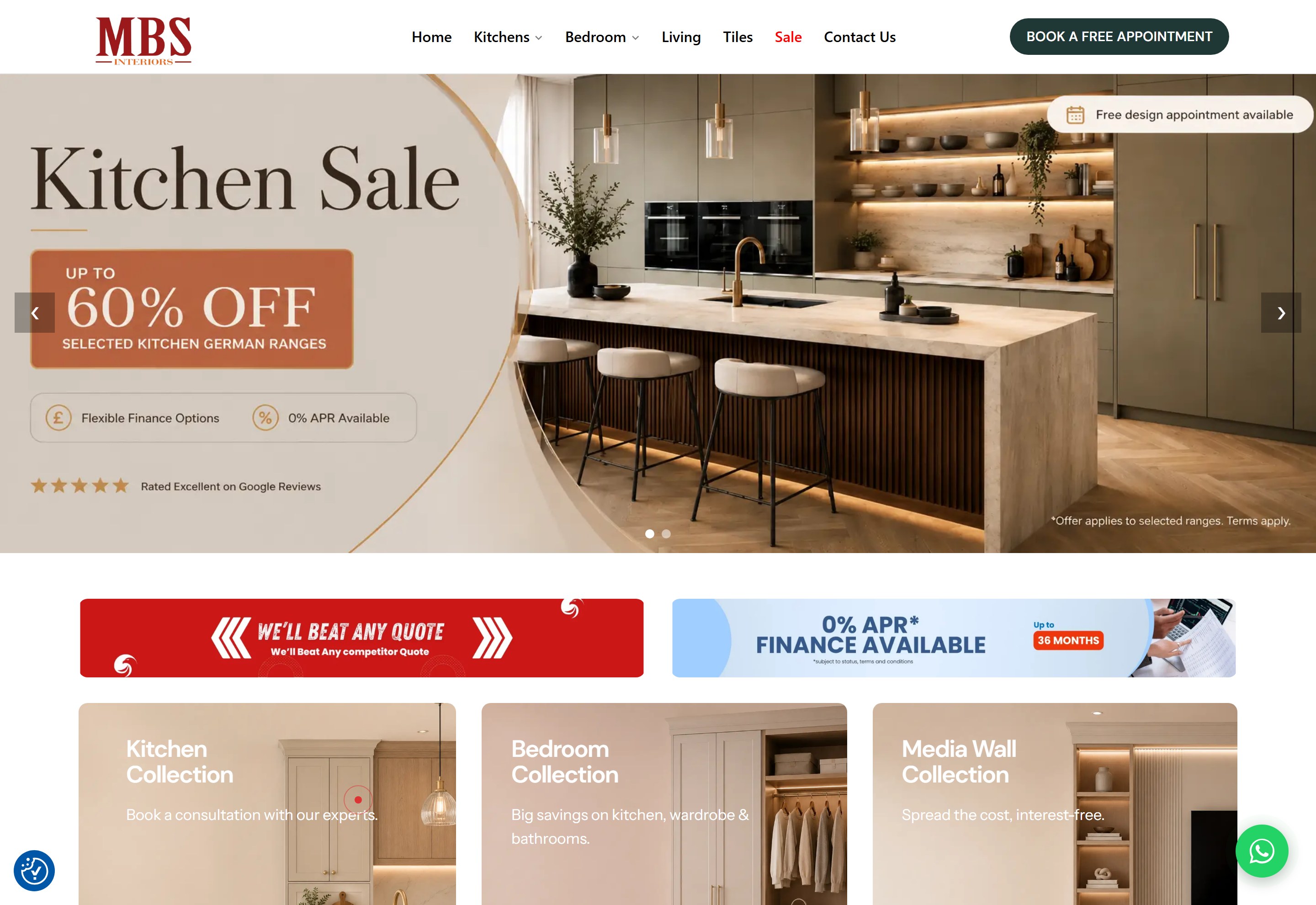 MBS Interiors WordPress kitchens and wardrobes homepage